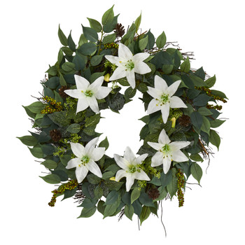 23 Mixed Ruscus Lily Fittonia and Berries Artificial Wreath - SKU #W1017