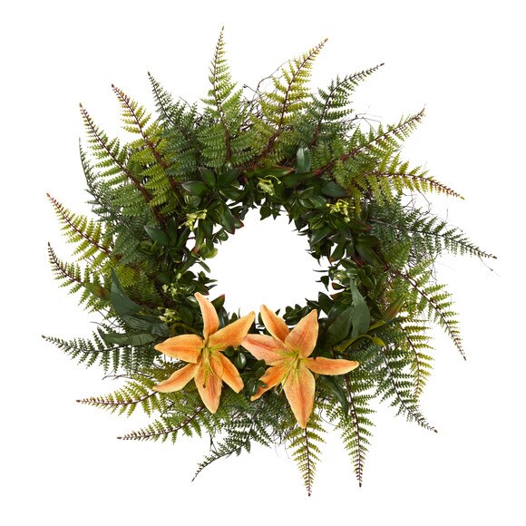 23 Assorted Fern and Lily Artificial Wreath - SKU #W1023
