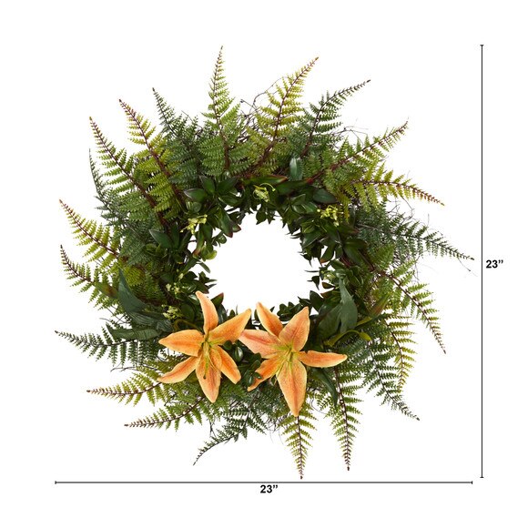 23 Assorted Fern and Lily Artificial Wreath - SKU #W1023 - 1