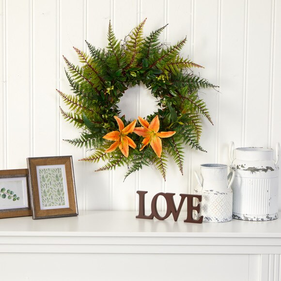 23 Assorted Fern and Lily Artificial Wreath - SKU #W1023 - 2