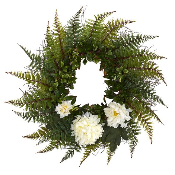 23 Assorted Fern and Chrysanthemum Artificial Wreath - SKU #W1027-CR - 3