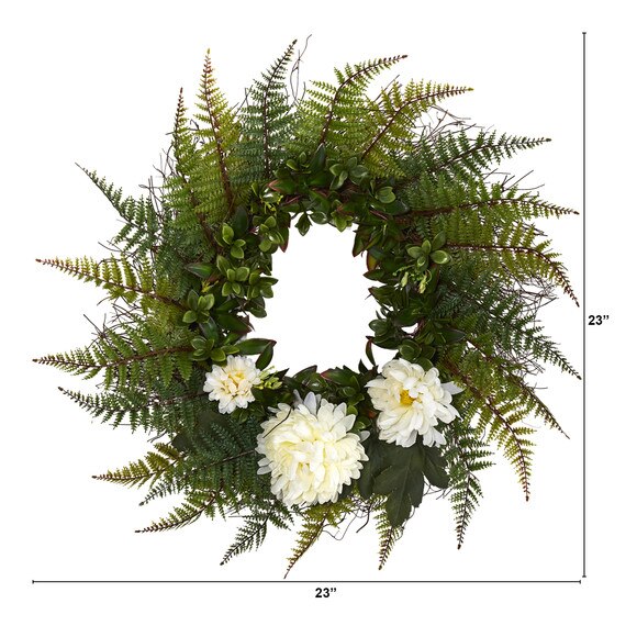 23 Assorted Fern and Chrysanthemum Artificial Wreath - SKU #W1027-CR - 4