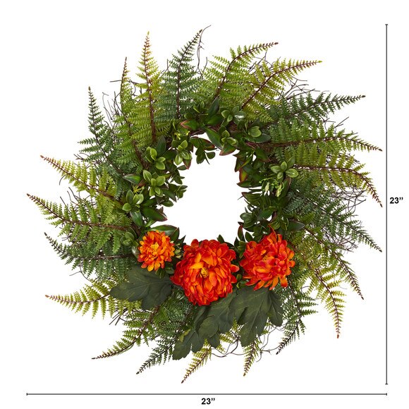 23 Assorted Fern and Chrysanthemum Artificial Wreath - SKU #W1027-CR - 7