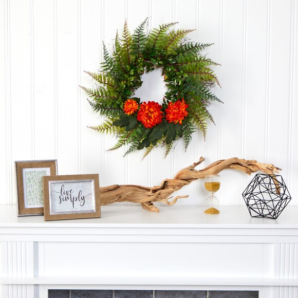 23 Assorted Fern and Chrysanthemum Artificial Wreath - SKU #W1027-CR - 8