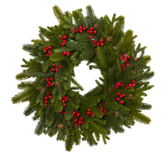 22 Pine Pinecone and Berry Artificial Wreath - SKU #W1029