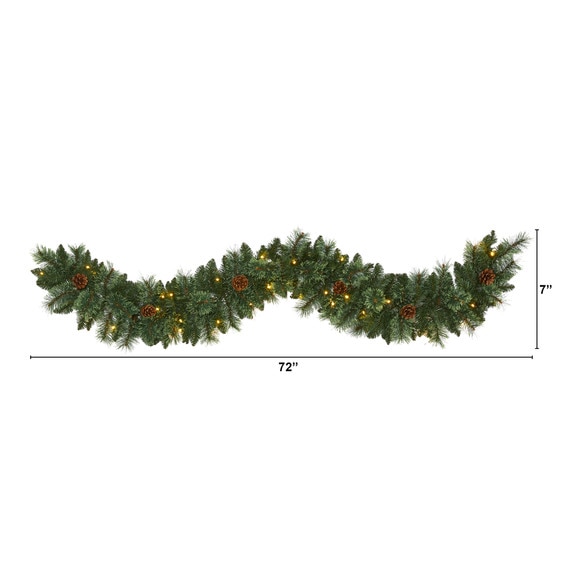 6 White Mountain Pine Artificial Garland with 35 White Warm LED Lights and Pinecones - SKU #W1101 - 1