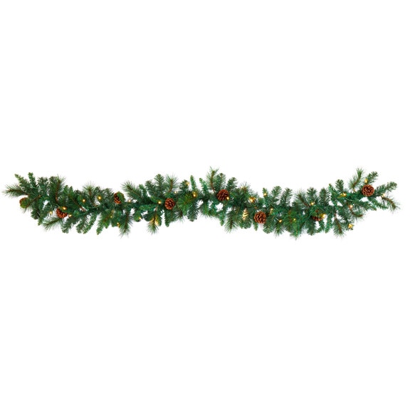 6 Mixed Pine and Pinecone Artificial Garland with 35 Clear LED Lights - SKU #W1103