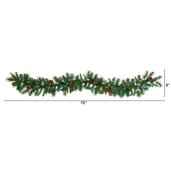 6 Mixed Pine and Pinecone Artificial Garland with 35 Clear LED Lights - SKU #W1103 - 1