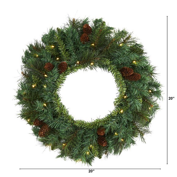 20 Mixed Pine and Pinecone Artificial Christmas Wreath with 35 Clear LED Lights - SKU #W1111 - 1