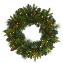 24 Mixed Pine Xmas Wreath with 35 LED Lights and Pinecones - SKU #W1114