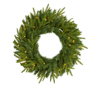 24 Long Pine Artificial Christmas Wreath with 35 Clear LED Lights - SKU #W1115