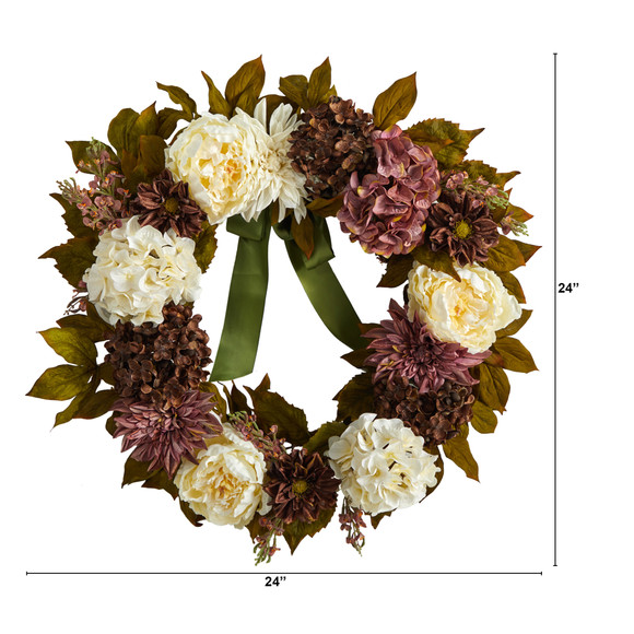 24 Peony Dahlia and Hydrangea Artificial Wreath - SKU #W1123 - 1