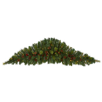 6 Artificial Christmas Swag with 50 LED Lights Berries and Pine Cones - SKU #W1131