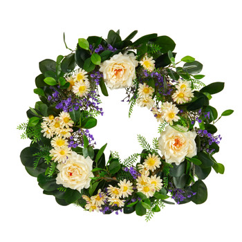 22 Mixed Rose and Daisy Artificial Wreath - SKU #W1157
