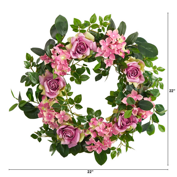22 Pink Hydrangea and Rose Artificial Wreath - SKU #W1158 - 1