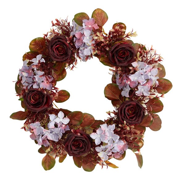 22 Fall Hydrangea and Rose Autumn Artificial Wreath - SKU #W1168