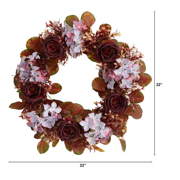 22 Fall Hydrangea and Rose Autumn Artificial Wreath - SKU #W1168 - 1