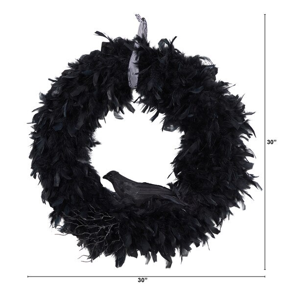 30 Halloween Raven Feather Wreath - SKU #W1201 - 1