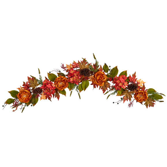 6 Fall Ranunculus Hydrangea and Berries Autumn Artificial Garland - SKU #W1230