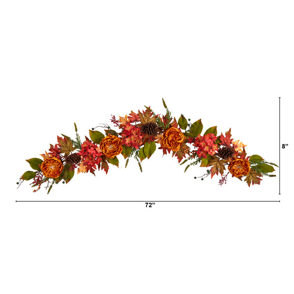 6 Fall Ranunculus Hydrangea and Berries Autumn Artificial Garland - SKU #W1230 - 1