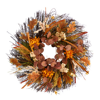 22 Autumn Dahlia and Berries Artificial Fall Wreath - SKU #W1251