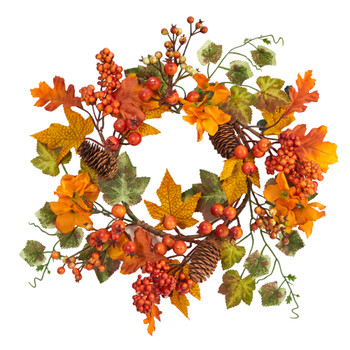 6.5 Autumn Hydrangea and Pinecones Artificial Wreath Set of 2 - SKU #W1254-S2