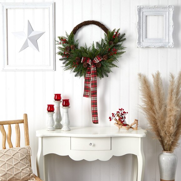 28 Pine and Pinecone Artificial Christmas Wreath with Decorative Bow - SKU #W1261 - 3