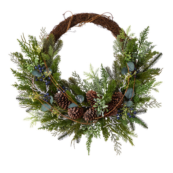 30 Pine and Pinecone Artificial Christmas Wreath on Twig Ring - SKU #W1262