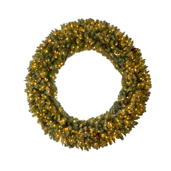 6 Giant Flocked Christmas Wreath with Pinecones 400 Clear LED Lights and 920 Bendable Branches - SKU #W1285