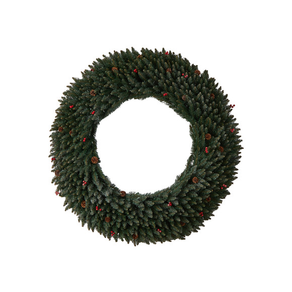 5 Large Flocked Wreath with Pinecones Berries 400 Clear LED Lights and 820 Bendable Branches - SKU #W1287 - 2