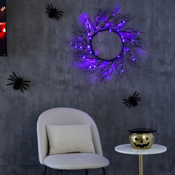23 Pre-Lit Halloween Black Fall Wreath with 60 Orange Purple LED Lights - SKU #W1372 - 5