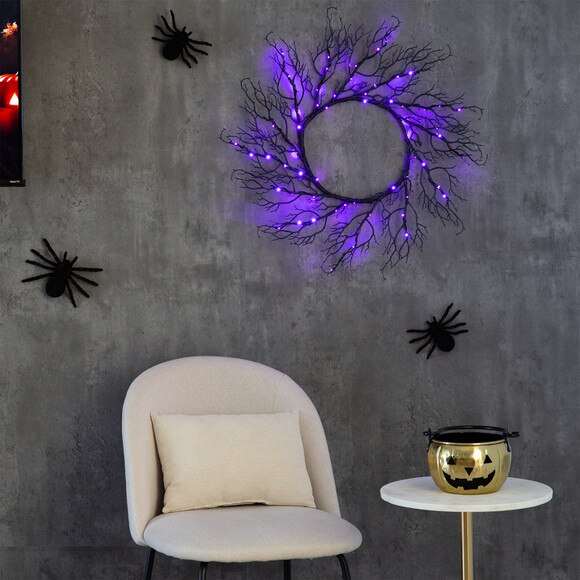 23 Pre-Lit Halloween Black Fall Wreath with 60 Orange Purple LED Lights - SKU #W1372 - 6