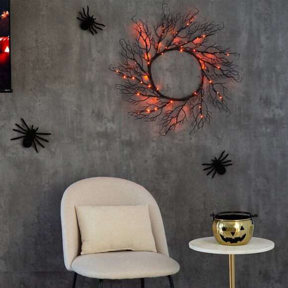23 Pre-Lit Halloween Black Fall Wreath with 60 Orange Purple LED Lights - SKU #W1372 - 7