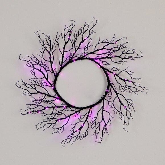 23 Pre-Lit Halloween Black Fall Wreath with 60 Orange Purple LED Lights - SKU #W1372 - 9