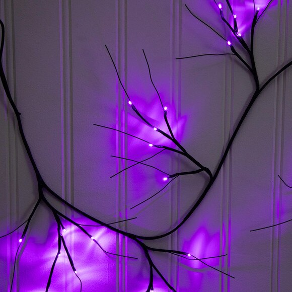 6.5-ft Pre-Lit Artificial Halloween Black Twig Garland with 48 Purple LED Lights - SKU #W1379 - 4