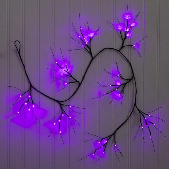 6.5-ft Pre-Lit Artificial Halloween Black Twig Garland with 48 Purple LED Lights - SKU #W1379 - 9