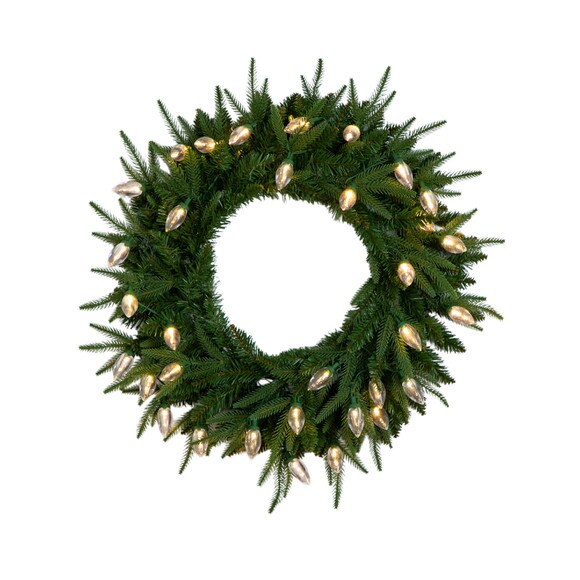 24-in Pre-Lit Artificial Luxembourg Pine Christmas Wreath with 35 Multicolored Traditional Bulb LED Lights - SKU #W1383