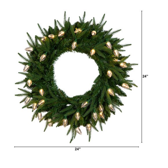24-in Pre-Lit Artificial Luxembourg Pine Christmas Wreath with 35 Multicolored Traditional Bulb LED Lights - SKU #W1383 - 1