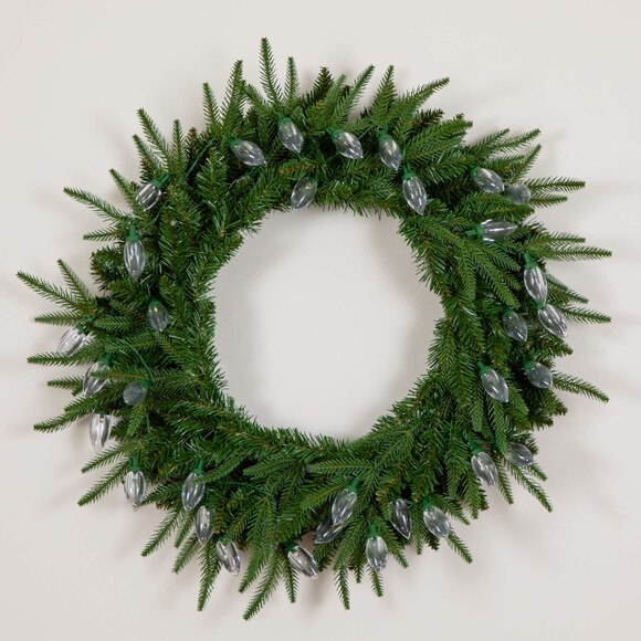 24-in Pre-Lit Artificial Luxembourg Pine Christmas Wreath with 35 Multicolored Traditional Bulb LED Lights - SKU #W1383 - 3
