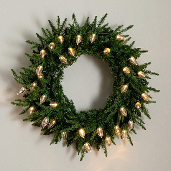 24-in Pre-Lit Artificial Luxembourg Pine Christmas Wreath with 35 Multicolored Traditional Bulb LED Lights - SKU #W1383 - 5