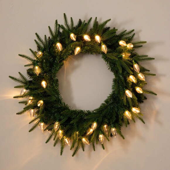24-in Pre-Lit Artificial Luxembourg Pine Christmas Wreath with 35 Multicolored Traditional Bulb LED Lights - SKU #W1383 - 6