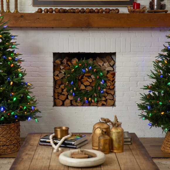 24-in Pre-Lit Artificial Luxembourg Pine Christmas Wreath with 35 Multicolored Traditional Bulb LED Lights - SKU #W1383 - 10