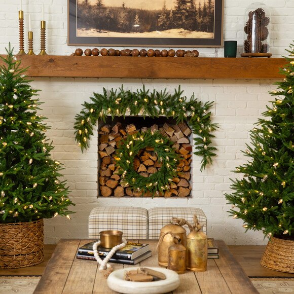 24-in Pre-Lit Artificial Luxembourg Pine Christmas Wreath with 35 Multicolored Traditional Bulb LED Lights - SKU #W1383 - 13