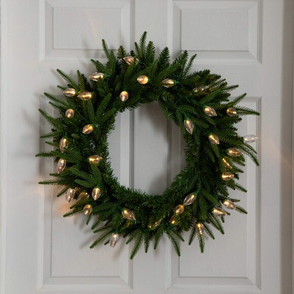 24-in Pre-Lit Artificial Luxembourg Pine Christmas Wreath with 35 Multicolored Traditional Bulb LED Lights - SKU #W1383 - 15