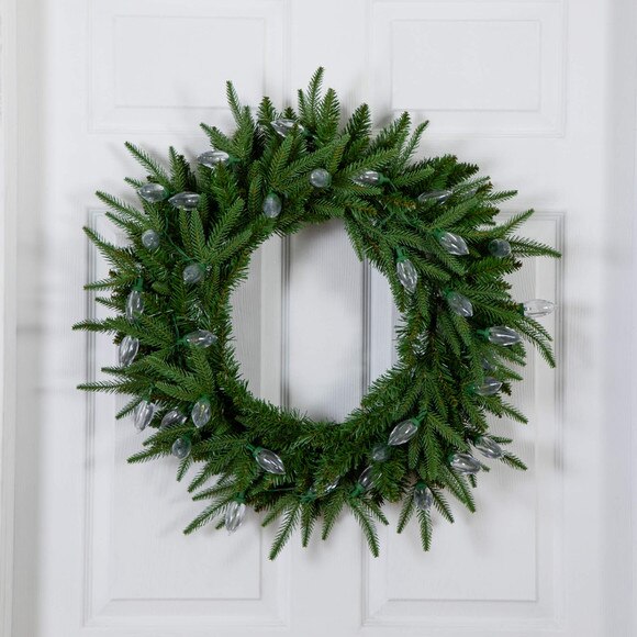 24-in Pre-Lit Artificial Luxembourg Pine Christmas Wreath with 35 Multicolored Traditional Bulb LED Lights - SKU #W1383 - 16