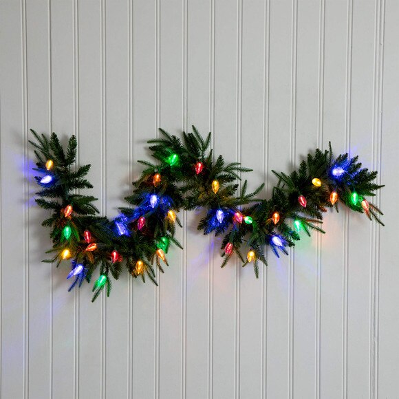 6-ft Pre-Lit Artificial Luxembourg Pine Christmas Garland with 35 Multicolored Traditional Bulb LED Lights - SKU #W1384 - 13