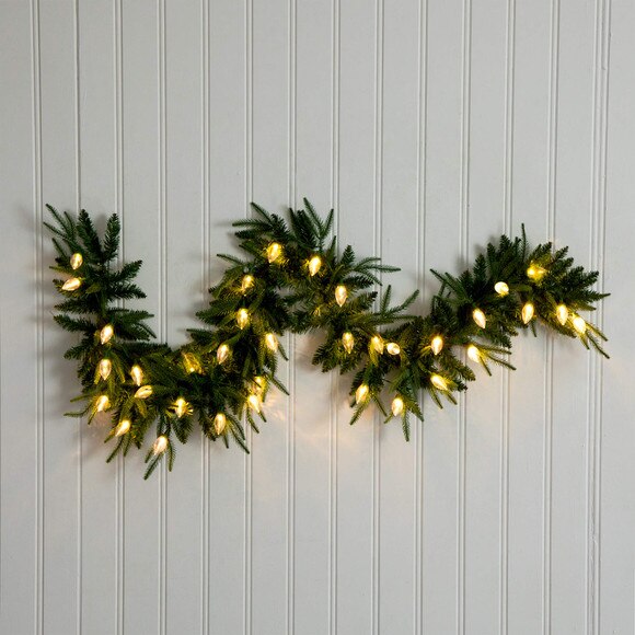 6-ft Pre-Lit Artificial Luxembourg Pine Christmas Garland with 35 Multicolored Traditional Bulb LED Lights - SKU #W1384 - 15
