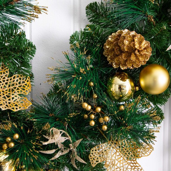 9-ft Pre-Lit Artificial Golden Frosted Christmas Garland with 50 Warm White LED Lights Pinecones Berries and Ornaments - SKU #W1385 - 3