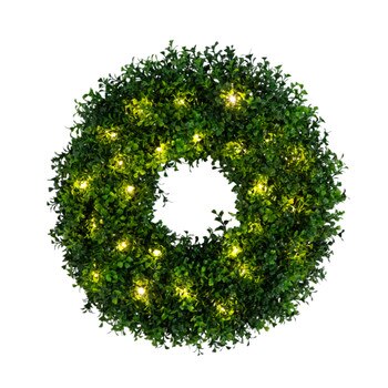 18-in Pre-Lit Artificial Boxwood Wreath with 25 Warm White LED Lights - SKU #W1386