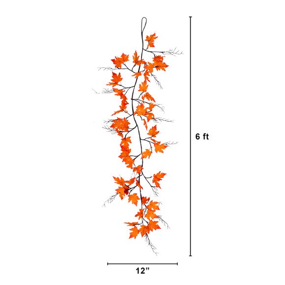 6-ft Pre-Lit Autumn Maple Artificial Fall Garland with 54 Warm White LED Lights - SKU #W1387 - 1